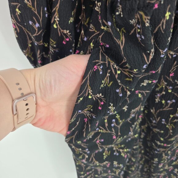 Ava & viv womens 4x black floral dress balloon sleeves elastic waist v neck - Picture 4 of 10